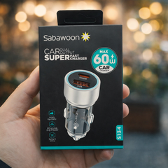 Sabawoon S134 60W Original Car Charger Adapter – PD + USB Dual Port Fast Charging for All Mobile Phones